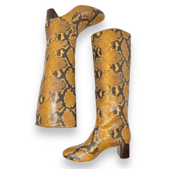 Loeffler Randall Goldy Leather Golden Tall Heeled Boot Snake Python Embossed 5 - Picture 8 of 13
